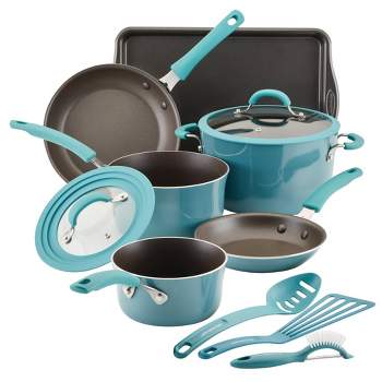 Kitchen Cookware Sets Nonstick Ceramic Bule,1.2 Quart Pot Saucepan with  Lid+8 inch Small Frying Pan +9.5 Hard Anodized Frying Skillet Pan,  Induction