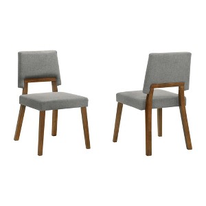 Armen Living,Channell Wood Dining Chair in Walnut Finish with Charcoal Fabric - Set of 2 - 1 of 4