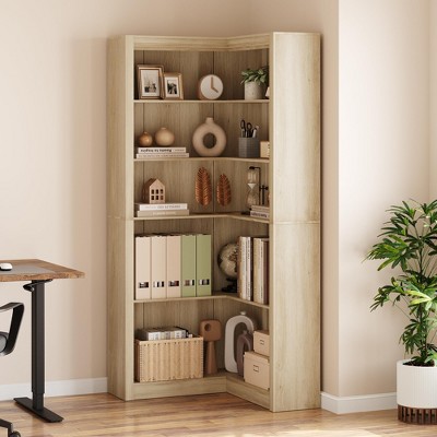 Bookshelf 71.8'' Farmhouse Corner Bookcase, Tall Bookcase 5 Tier L-Shaped Corner Shelf Large Display Rack