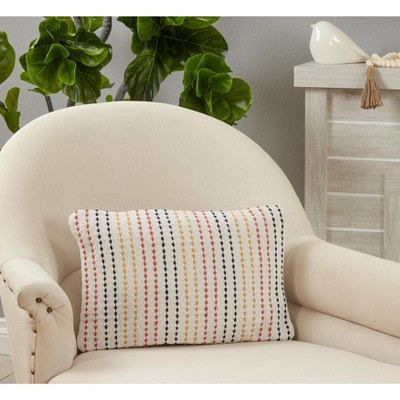Multicolor Woven Stripe Cotton Oblong Pillow