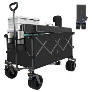 HTUTWOO Utility Collapsible Wagon Cart, Adjustable Handle & Cup Holders, Heavy Duty 400 lbs, All-Terrain Quiet Wheels - 1 of 4