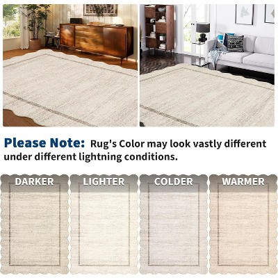 Washable Non-Slip Runner Rug - Soft  Scalloped Carpet for Kitchen, Entryway, Bedroom, Bath, Laundry & Hallway - Stain Resistant