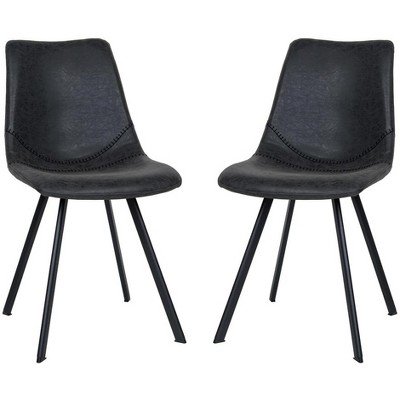LeisureMod Markley Dining Chairs Modern Leather Kitchen Side Chairs with Metal Legs Set of 2