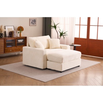 Single Corduroy Sleeper Chair with Removable Ottoman and Lounge Sofa Bed for Living Room