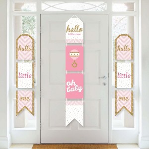 Big Dot of Happiness Hello Little One - Pink and Gold - Hanging Vertical Paper Door Banners - Girl Baby Shower Wall Decoration Kit - Indoor Door Decor - 1 of 4