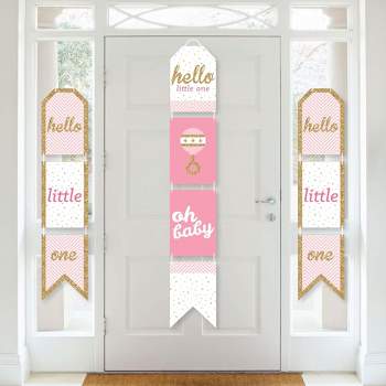 Big Dot of Happiness Hello Little One - Pink and Gold - Hanging Vertical Paper Door Banners - Girl Baby Shower Wall Decoration Kit - Indoor Door Decor