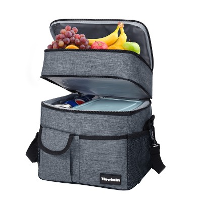 Tirrinia Adults Kids Large Dual Compartment Insulated Lunch Bag with Front Pocket, 23 Cans Leak-Proof Lunch Cooler Totes for Picnic Work School Beach