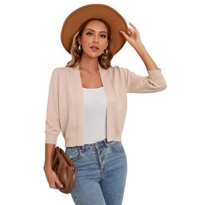 Coolmee Women's 3/4 Sleeve Cropped Cardigan Knit Sweaters Lightweight Open Front Shrug Bolero - 1 of 4
