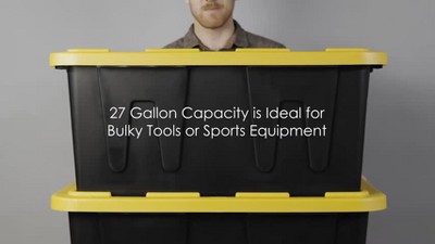 Heavy-Duty Black and Yellow Stackable Plastic Storage Bins, 27 Gallon, 2-Pack