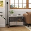 Wooden Dog Crate Furniture with 3 Doors Modern Indoor Dog Kennel End Table for Small to Large Dogs - LAOTIES - 2 of 4