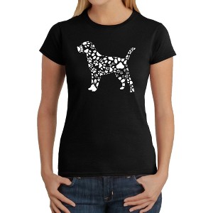 LA Pop Art Women's Word Art T-Shirt - Dog Paw Prints - 1 of 4