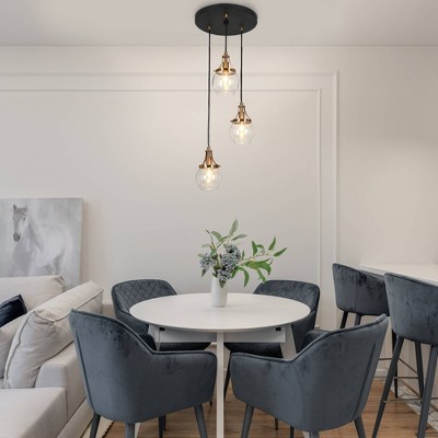 Matte Black and Gold 3-Light Glass Pendant Chandelier