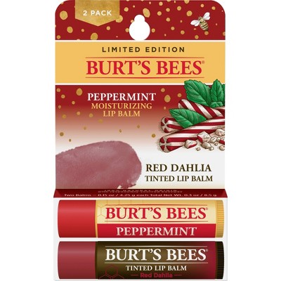 Burt's Bees Holiday Twin Pack Lip Balm - Peppermint and Red Dahlia - 2ct/0.15oz each