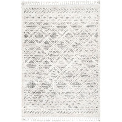 Ansley Moroccan Lattice Tassel Shag Area Rug, 7x9, Beige