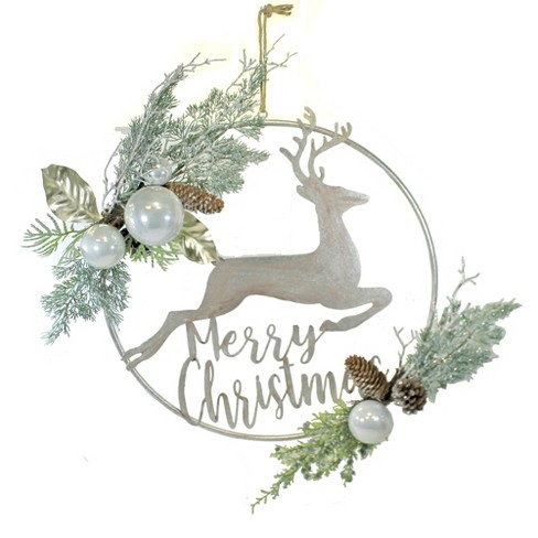 Christmas Deer Metal Ring - One Wall Hanging 23 Inches - Merry ...