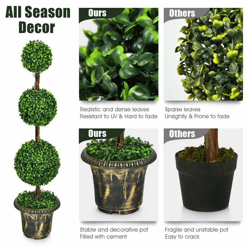Tangkula 4 Ft Artificial Triple Ball Topiary Tree Greenery Plant Home Office Decor, 5 of 9
