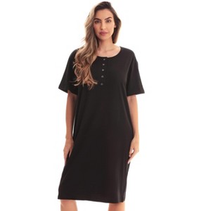 Just Love Womens Nightgown - Short Sleeve Henley Oversized Sleepwear Gown - 1 of 3