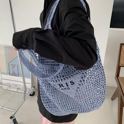 FATMOON Straw Mesh Tote Bag for Women Mesh Hollow Woven Beach Bag Large Travel Shoulder Handbags Hobo Bag