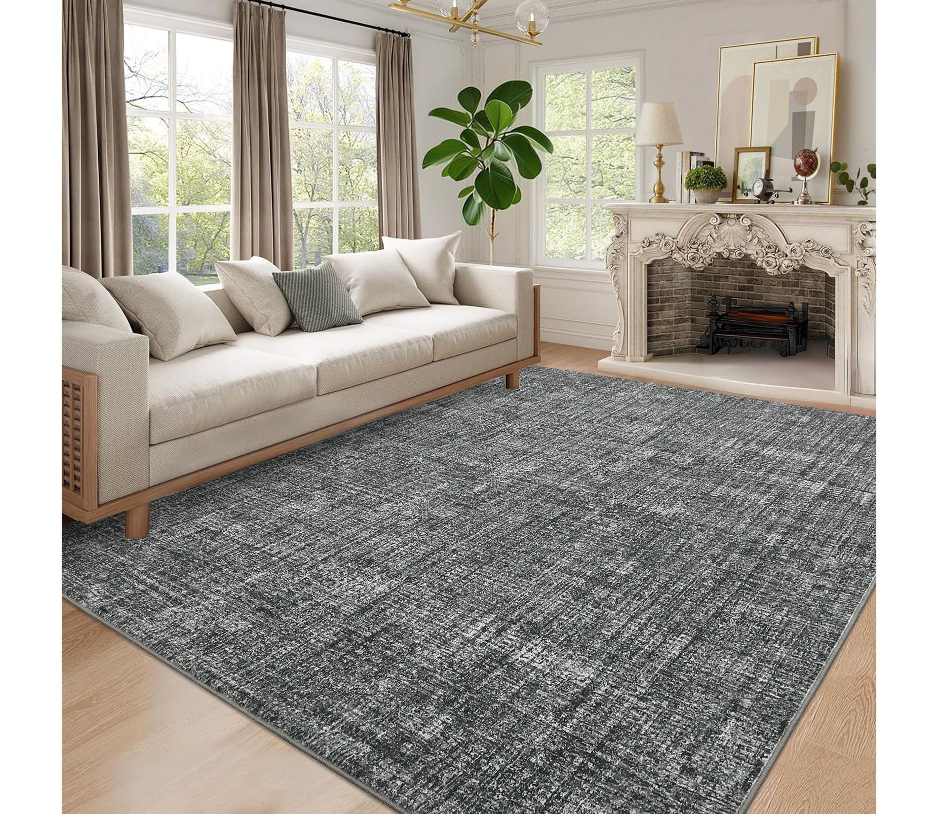 Large Area Rug 8x10 Washable Rug Non Slip, Ultra Soft Thin Non Shedding Low Pile Carpet, Modern Minimalist Printed Mat, Indoor Foldable Carpet