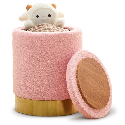 KTMBDW Teddy Velvet Storage Ottoman Multipurpose Footrest Stool with Metal Base, Round Vanity Stool Chair Ottoman Foot Stools for Living Room, Bedroom