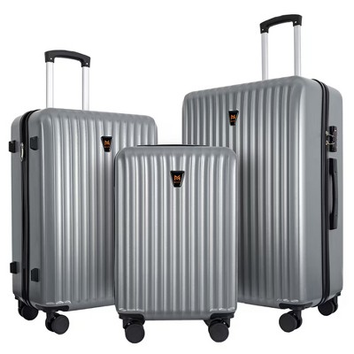 GlasFlength Luggage, Suitcase Set with Lock and Spinner Wheels, Large Capacity Cases for Business or Vacation, 3PCS, Silver, 30.31"*19.29"*11.81"