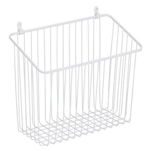 Multi-Purpose Organiser Tray for Household Items mDesign Hanging Storage Basket Wall-Mounted Metal Wire Basket White 