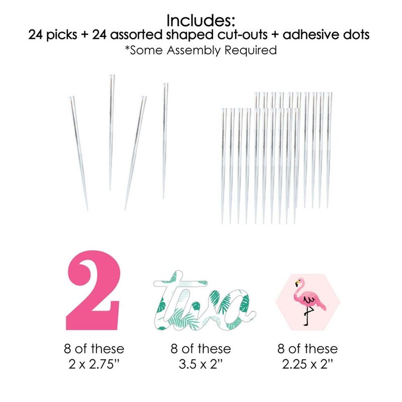 Big Dot of Happiness 2nd Birthday Pink Flamingo - Dessert Cupcake Toppers - Tropical Second Birthday Party Clear Treat Picks - Set of 24, 5 of 7