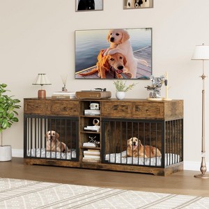 81.9" Large Dog Crate Furniture for 2 Dogs with 4 Drawers and 4 Storage Shelves, Dog Kennel Indoor for Medium Large Dogs - 1 of 4
