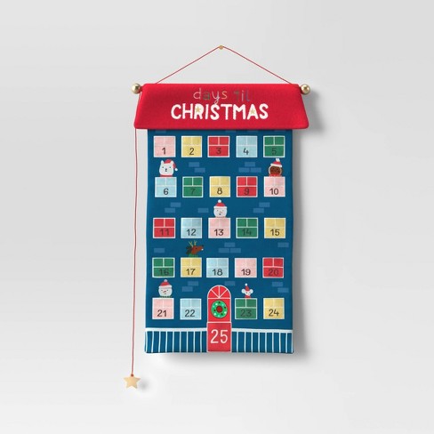 21 Fabric 'days 'til Christmas' Hanging Advent Calendar Blue/red