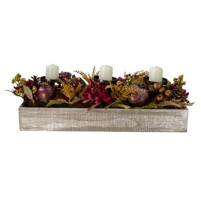 Rustic Autumn Harvest Wooden Candle Holder Centerpiece