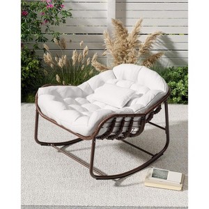 Outdoor Rocking Chair, Oversized Wicker Lounge Chair with Cushion and Metal Frame, Patio Rattan Egg Rocker for Balcony Backyard Porch Bedroom, White - 1 of 4