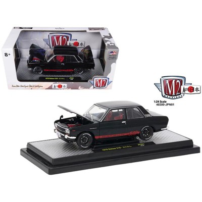 1970 Datsun 510 "Auto-Japan" Gloss Black with Bright Red Stripes 1/24 Diecast Model Car by M2 Machines