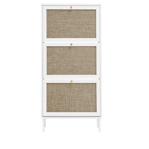 TIRAMISUBEST White Rattan 3-Door Shoe Rack, Modern Entryway Organizer with Metal Legs - 1 of 4