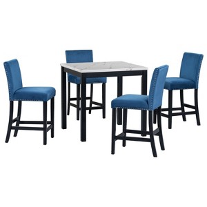 NicBex 5 Piece Dining Table Set with Faux Marble Top for 4 Kitchen Rectangle Table Set with 4 Nailhead Trims Side Chairs for Dining Room - 1 of 4