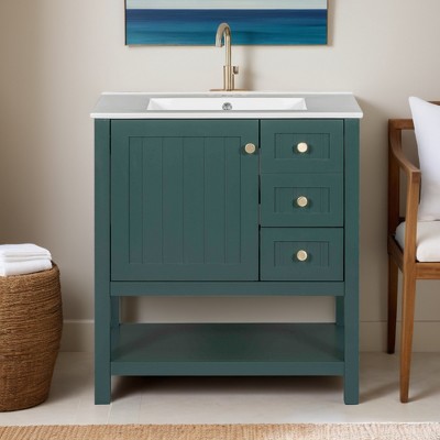 30" Bathroom Vanity with Sink Combo Set, Modern Solid Wood Frame Bathroom Storage Cabinet with 2 Drawers, Soft Closing Cabinet Door - Leovsnove