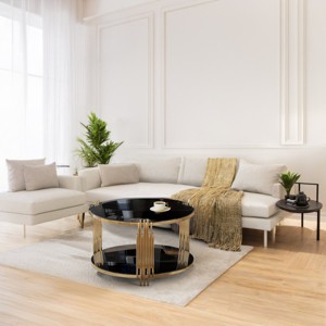 Modern Mirror Coffee Table, Asymmetrical Metal Side Table, Circular Metal Center Table-Cuddlewood - 1 of 4