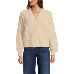 Lands' End Women's Fuzzy Eyelash Cable Cardigan Sweater - 1 of 3