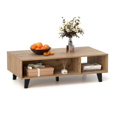 Mid Century Modern Coffee Table, 43 Inch Coffee Table with Storage, Wood Coffee Table with Open Display Area