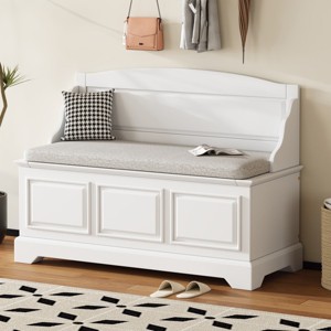 Shoe Storage Bench with Cushion,Retro Entryway Bench with Hidden Storage,Hallway Chest with Soft Close Lid-Maison Boucle - 1 of 4