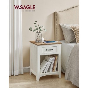 VASAGLE Farmhouse 2 Nightstands with Charging Station, Side Tables with Storage Rustic White and Honey Brown - 1 of 4