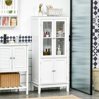 White MDF Bathroom Floor Cabinet with Tempered Glass Doors