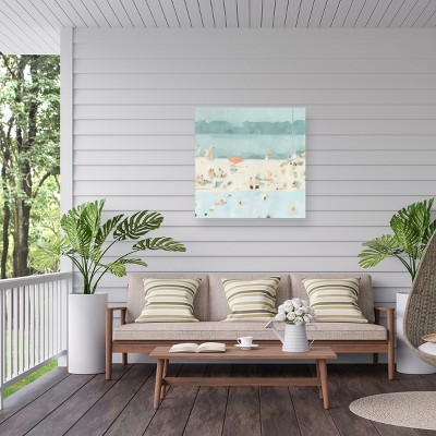 Emma Scarvey Coastal Landscape Turquoise and White Canvas Print with Weather Treated Wood Frame