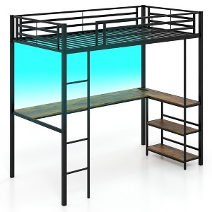 Costway Twin Size LED Bed Frame w/ Charging Station Upholstered Headboard 4 Drawers - 1 of 4