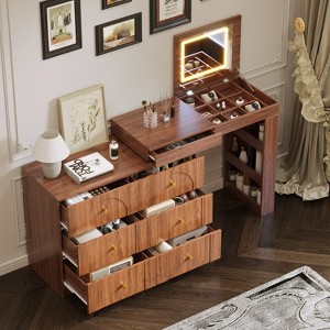 Bella Depot 59.9'' Makeup Vanity Desk with Mirror and Lights, Makeup Vanity Table with Flip-Top Tabletop - 1 of 4