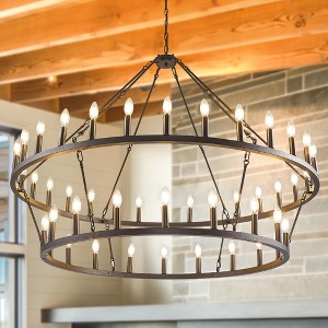 Modern Wagon Wheel Chandelier 2 Tier Farmhouse Chandeliers,Ceiling Pendant Light Fixture for Kitchen Entryway Dining Living Room - 1 of 4