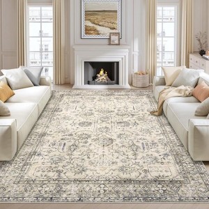 Washable Area Rugs for Living Room Bedroom Vintage Boho Distressed Rug Soft Low Pile Non-Slip Carpet - 1 of 4