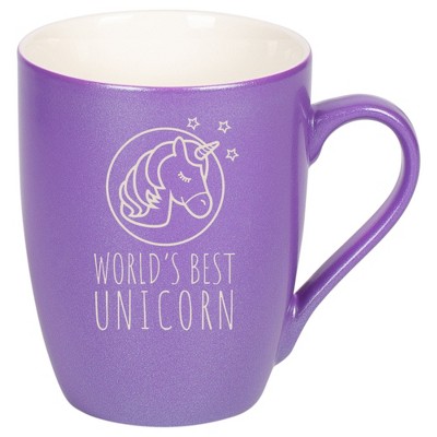 Elanze Designs World's Best Unicorn 10 Ounce Ceramic Laser-Etched Engraved Drinkware Mug, Metallic Passion Purple