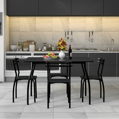 Black Steel and MDF 5-Piece Dining Set with Ergonomic Chairs