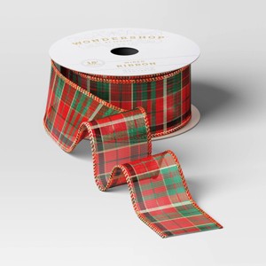 18' Christmas Modern Heritage Premium Ribbon Red and Green Plaid - Wondershop™ - 1 of 3