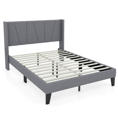 Tangkula Full Size Upholstered Bed Frame W/ Elastic Pockets Mattress ...